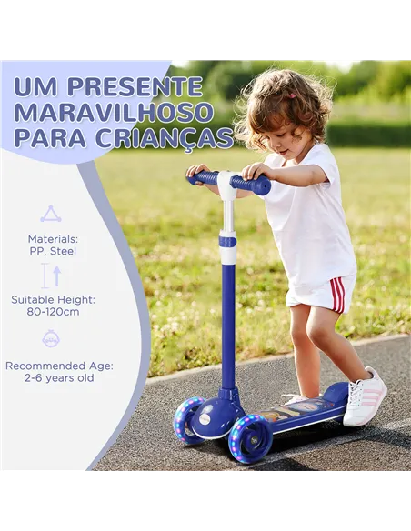 AIYAPLAY Kids 3 Wheel Scooter for 2-6 Years Old w/ Adjustable Height, LED Light, TPE Handlebar, Blue
