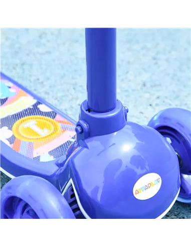 AIYAPLAY Kids 3 Wheel Scooter for 2-6 Years Old w/ Adjustable Height, LED Light, TPE Handlebar, Blue