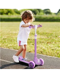 AIYAPLAY Kids 3 Wheel Scooter for 2-6 Years Old w/ Adjustable Height, LED Light, TPE Handlebar, Purple 2