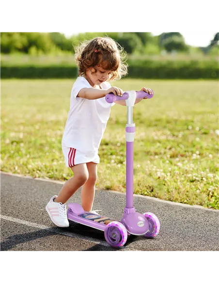 AIYAPLAY Kids 3 Wheel Scooter for 2-6 Years Old w/ Adjustable Height, LED Light, TPE Handlebar, Purple