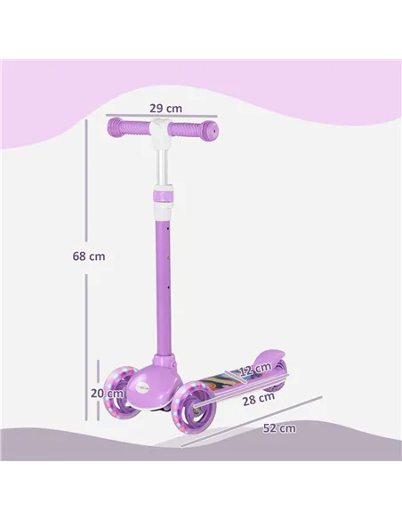 AIYAPLAY Kids 3 Wheel Scooter for 2-6 Years Old w/ Adjustable Height, LED Light, TPE Handlebar, Purple