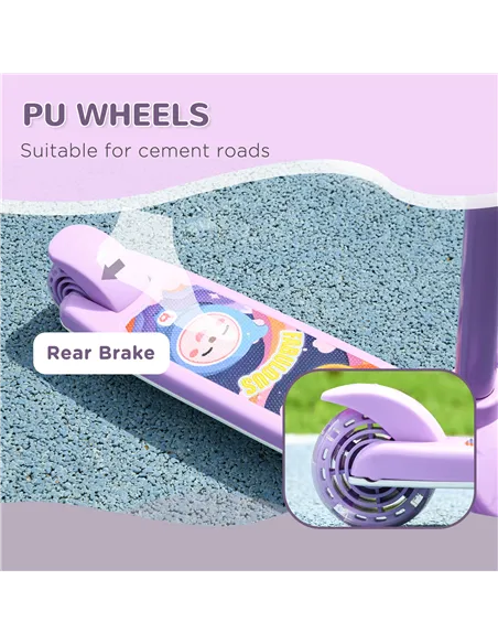 AIYAPLAY Kids 3 Wheel Scooter for 2-6 Years Old w/ Adjustable Height, LED Light, TPE Handlebar, Purple
