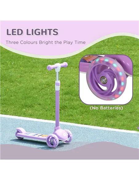 AIYAPLAY Kids 3 Wheel Scooter for 2-6 Years Old w/ Adjustable Height, LED Light, TPE Handlebar, Purple