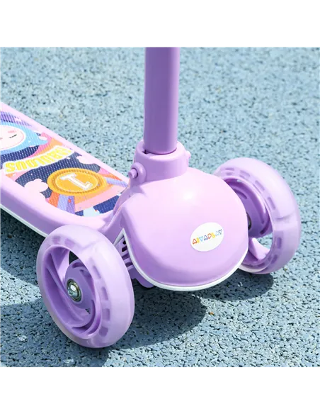 AIYAPLAY Kids 3 Wheel Scooter for 2-6 Years Old w/ Adjustable Height, LED Light, TPE Handlebar, Purple