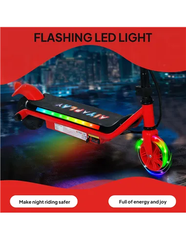 AIYAPLAY Electric Scooter for Kids Aged 6-14 Years, with Colourful Lights, Red