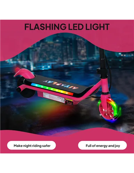 AIYAPLAY Electric Scooter for Kids Aged 6-14 Years, with Colourful Lights, Pink
