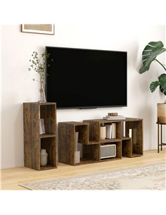 HOMCOM Three-Block Modular TV Stand - Rustic Brown 2