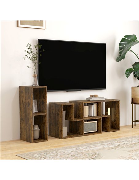 HOMCOM Three-Block Modular TV Stand - Rustic Brown