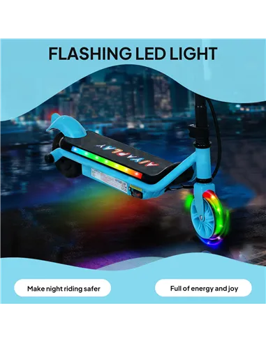 AIYAPLAY Electric Scooter for Kids Aged 6-14 Years, with Colourful Lights, Blue