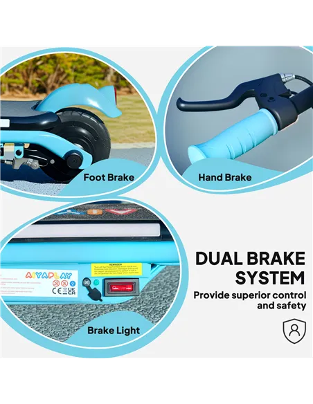 AIYAPLAY Electric Scooter for Kids Aged 6-14 Years, with Colourful Lights, Blue
