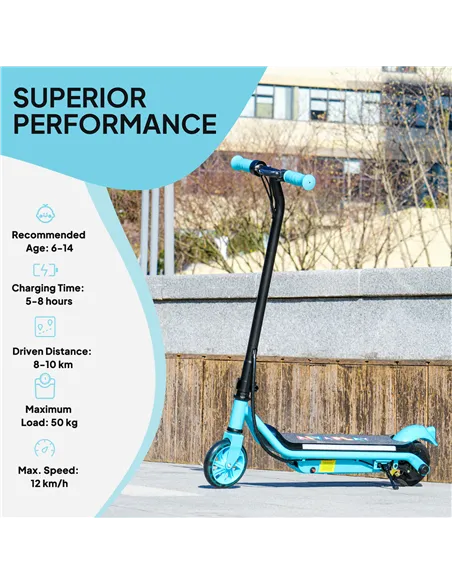 AIYAPLAY Electric Scooter for Kids Aged 6-14 Years, with Colourful Lights, Blue