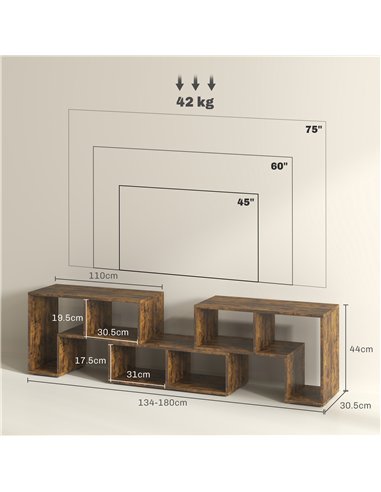 HOMCOM Three-Block Modular TV Stand - Rustic Brown