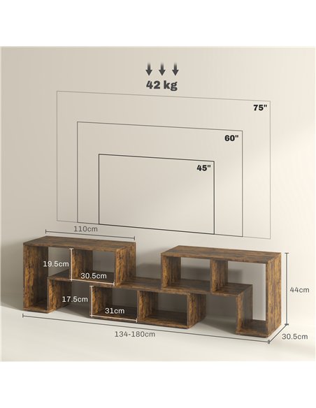 HOMCOM Three-Block Modular TV Stand - Rustic Brown