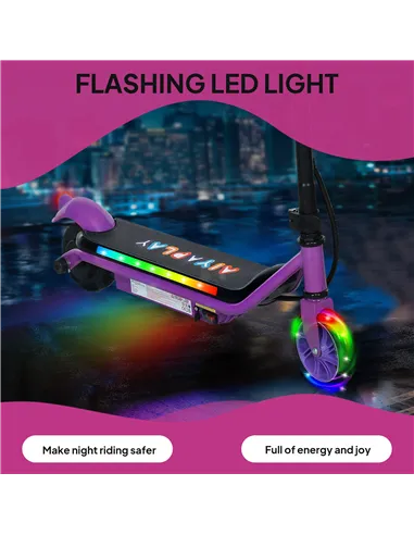 AIYAPLAY Electric Scooter for Kids Aged 6-14 Years, with Colourful Lights, Purple