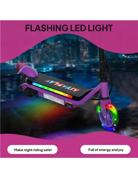 AIYAPLAY Electric Scooter for Kids Aged 6-14 Years, with Colourful Lights, Purple