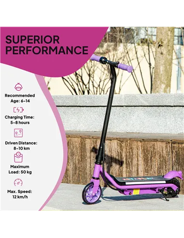 AIYAPLAY Electric Scooter for Kids Aged 6-14 Years, with Colourful Lights, Purple