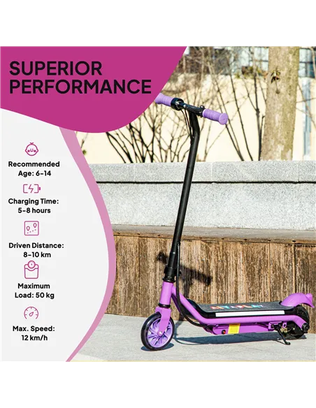 AIYAPLAY Electric Scooter for Kids Aged 6-14 Years, with Colourful Lights, Purple