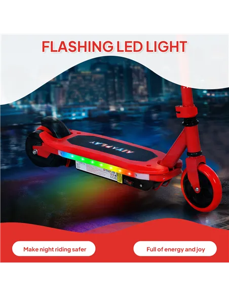 AIYAPLAY Electric Scooter for Kids 6-14 Years, with Colourful Lights, Red