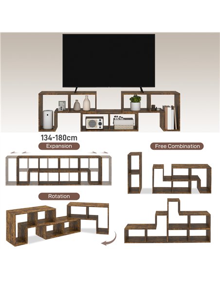 HOMCOM Three-Block Modular TV Stand - Rustic Brown