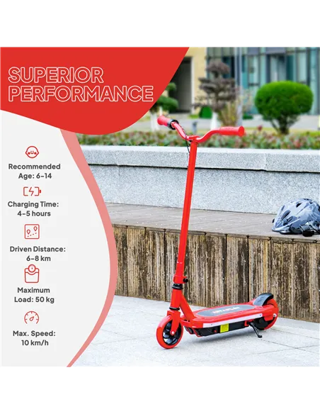 AIYAPLAY Electric Scooter for Kids 6-14 Years, with Colourful Lights, Red