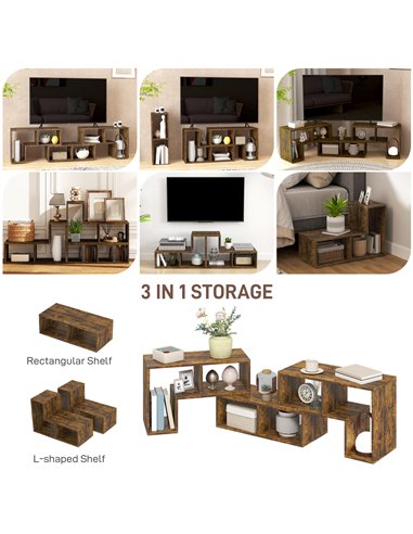 HOMCOM Three-Block Modular TV Stand - Rustic Brown