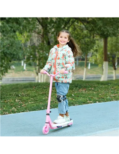 AIYAPLAY Electric Scooter for Kids Aged 4-7 Years, with Flashing LED Lights, Rear Auxiliary Wheels, Pink