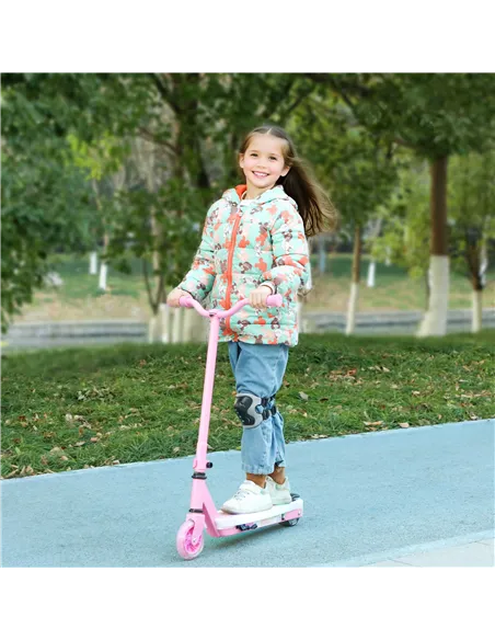 AIYAPLAY Electric Scooter for Kids Aged 4-7 Years, with Flashing LED Lights, Rear Auxiliary Wheels, Pink