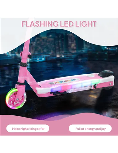 AIYAPLAY Electric Scooter for Kids Aged 4-7 Years, with Flashing LED Lights, Rear Auxiliary Wheels, Pink