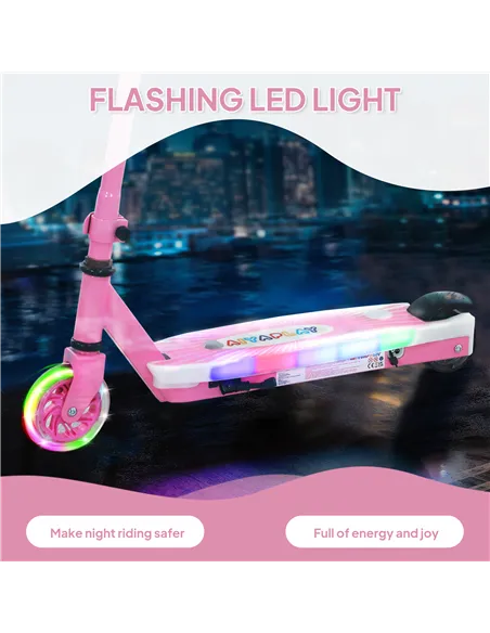 AIYAPLAY Electric Scooter for Kids Aged 4-7 Years, with Flashing LED Lights, Rear Auxiliary Wheels, Pink