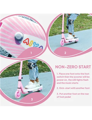 AIYAPLAY Electric Scooter for Kids Aged 4-7 Years, with Flashing LED Lights, Rear Auxiliary Wheels, Pink