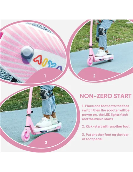 AIYAPLAY Electric Scooter for Kids Aged 4-7 Years, with Flashing LED Lights, Rear Auxiliary Wheels, Pink