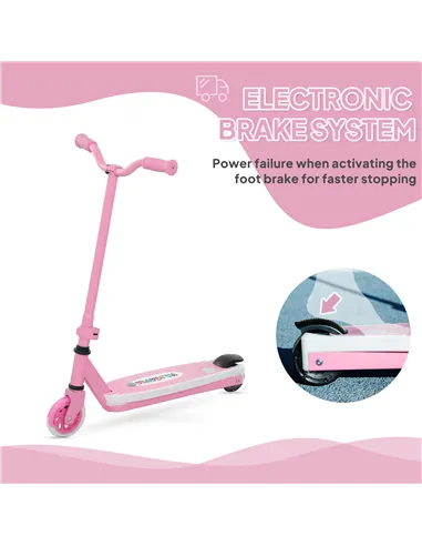 AIYAPLAY Electric Scooter for Kids Aged 4-7 Years, with Flashing LED Lights, Rear Auxiliary Wheels, Pink