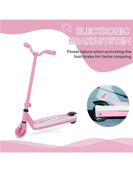AIYAPLAY Electric Scooter for Kids Aged 4-7 Years, with Flashing LED Lights, Rear Auxiliary Wheels, Pink