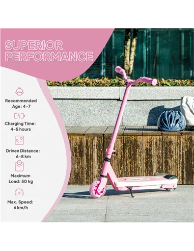 AIYAPLAY Electric Scooter for Kids Aged 4-7 Years, with Flashing LED Lights, Rear Auxiliary Wheels, Pink