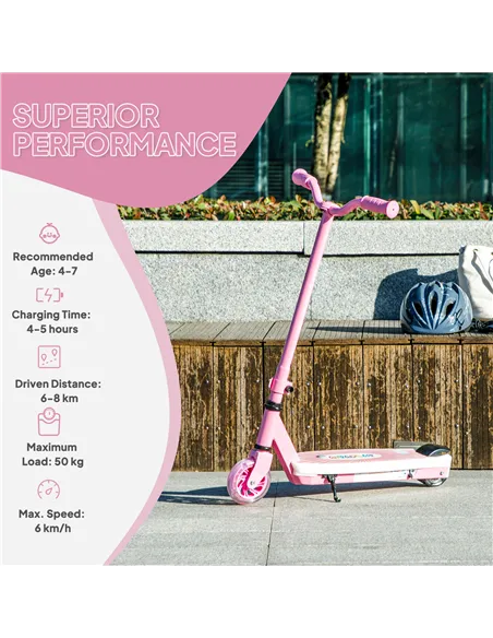 AIYAPLAY Electric Scooter for Kids Aged 4-7 Years, with Flashing LED Lights, Rear Auxiliary Wheels, Pink