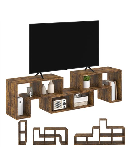 HOMCOM Three-Block Modular TV Stand - Rustic Brown