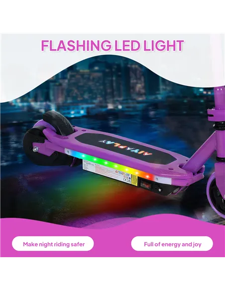 AIYAPLAY Electric Scooter for Kids 6-14 Years, with Colourful Lights, Purple