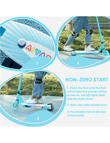 AIYAPLAY Electric Scooter for Kids Aged 4-7 Years, with Flashing LED Lights, Rear Auxiliary Wheels, Blue