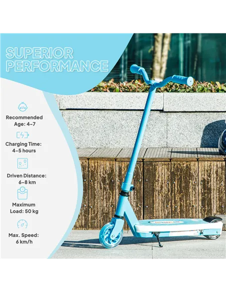 AIYAPLAY Electric Scooter for Kids Aged 4-7 Years, with Flashing LED Lights, Rear Auxiliary Wheels, Blue
