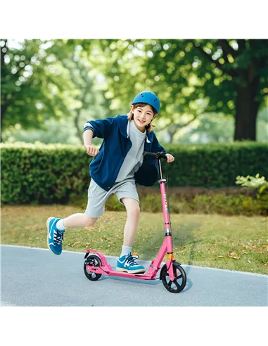 AIYAPLAY Kids Scooter with Four-Level Adjustable Handlebar, Dual Brake System, 200mm Wheels, ABEC-7 Bearings, Pink