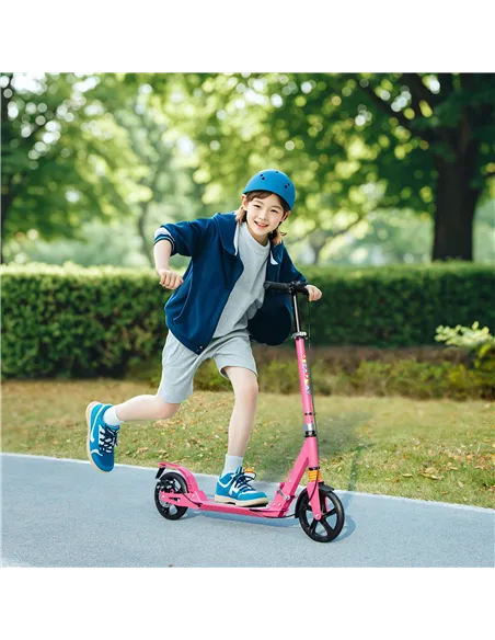 AIYAPLAY Kids Scooter with Four-Level Adjustable Handlebar, Dual Brake System, 200mm Wheels, ABEC-7 Bearings, Pink