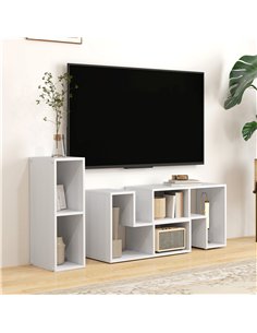 HOMCOM Three-Block Modular TV Stand - White Wood-Effect 2