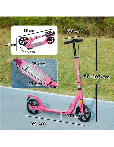 AIYAPLAY Kids Scooter with Four-Level Adjustable Handlebar, Dual Brake System, 200mm Wheels, ABEC-7 Bearings, Pink