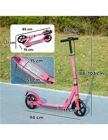 AIYAPLAY Kids Scooter with Four-Level Adjustable Handlebar, Dual Brake System, 200mm Wheels, ABEC-7 Bearings, Pink