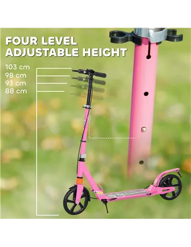 AIYAPLAY Kids Scooter with Four-Level Adjustable Handlebar, Dual Brake System, 200mm Wheels, ABEC-7 Bearings, Pink