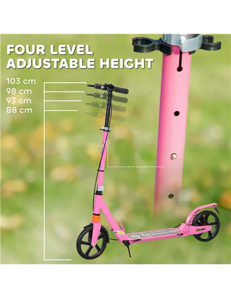 AIYAPLAY Kids Scooter with Four-Level Adjustable Handlebar, Dual Brake System, 200mm Wheels, ABEC-7 Bearings, Pink