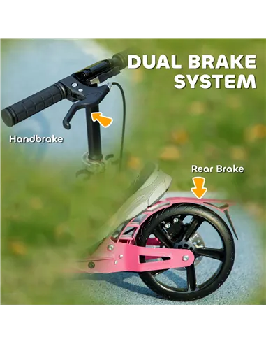 AIYAPLAY Kids Scooter with Four-Level Adjustable Handlebar, Dual Brake System, 200mm Wheels, ABEC-7 Bearings, Pink