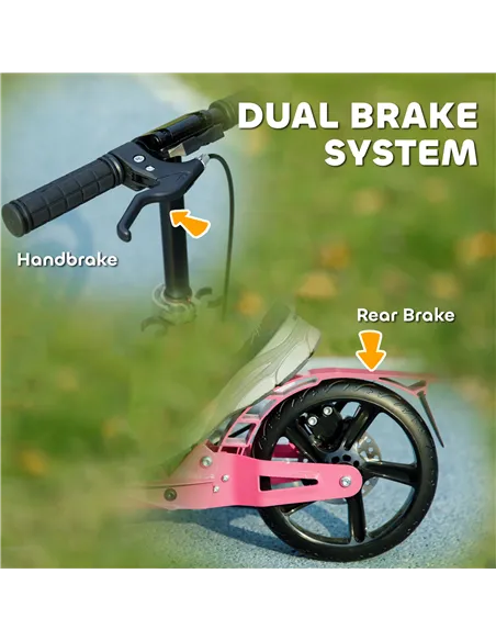 AIYAPLAY Kids Scooter with Four-Level Adjustable Handlebar, Dual Brake System, 200mm Wheels, ABEC-7 Bearings, Pink