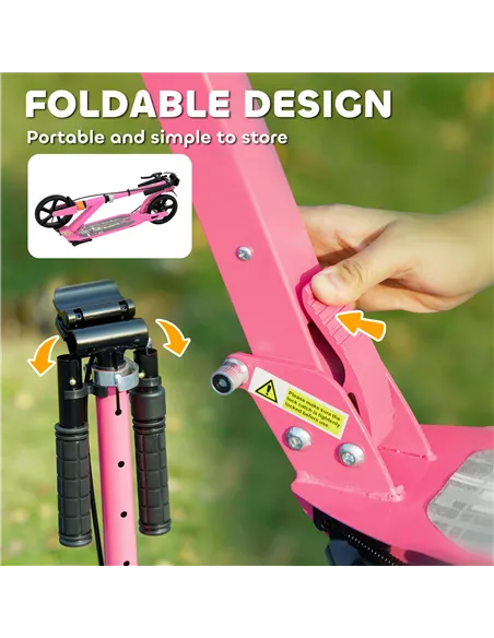 AIYAPLAY Kids Scooter with Four-Level Adjustable Handlebar, Dual Brake System, 200mm Wheels, ABEC-7 Bearings, Pink