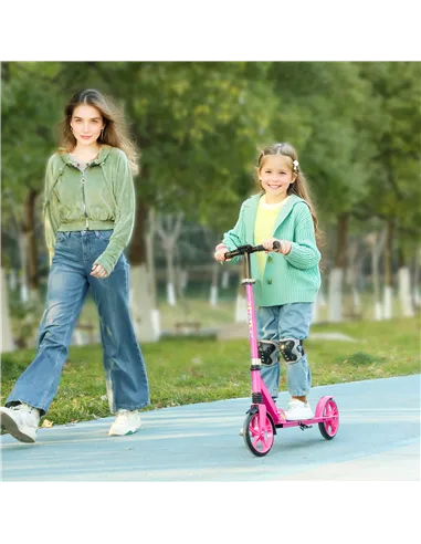 AIYAPLAY Foldable Kids Scooter with Adjustable Handlebar, 200mm Big Wheel, Rear Fender Brake, for Ages 6-12 Years, Pink